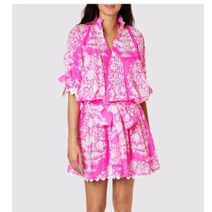 Juliet Dunn London Pink floral mini Blouson Dress size 2- medium